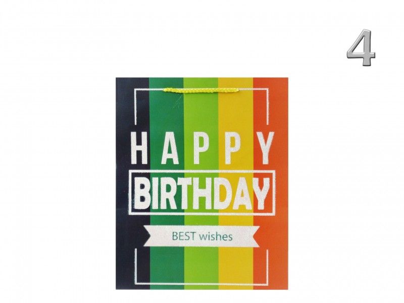Ajándéktasak Happy Birthday színes glitteres közép 18x10x23cm 4féle 02832