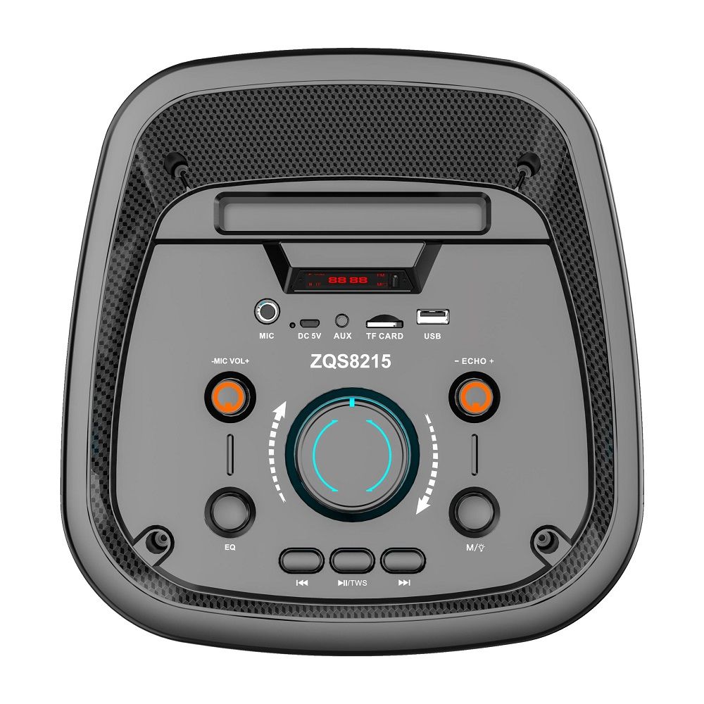 8" x 2 Bluetooth hangszóró LED, Akkus,Mp3,Rádió,USB, TF/micro SD kártya, AUX, Távirányító, Mikrofon - ZQS8215