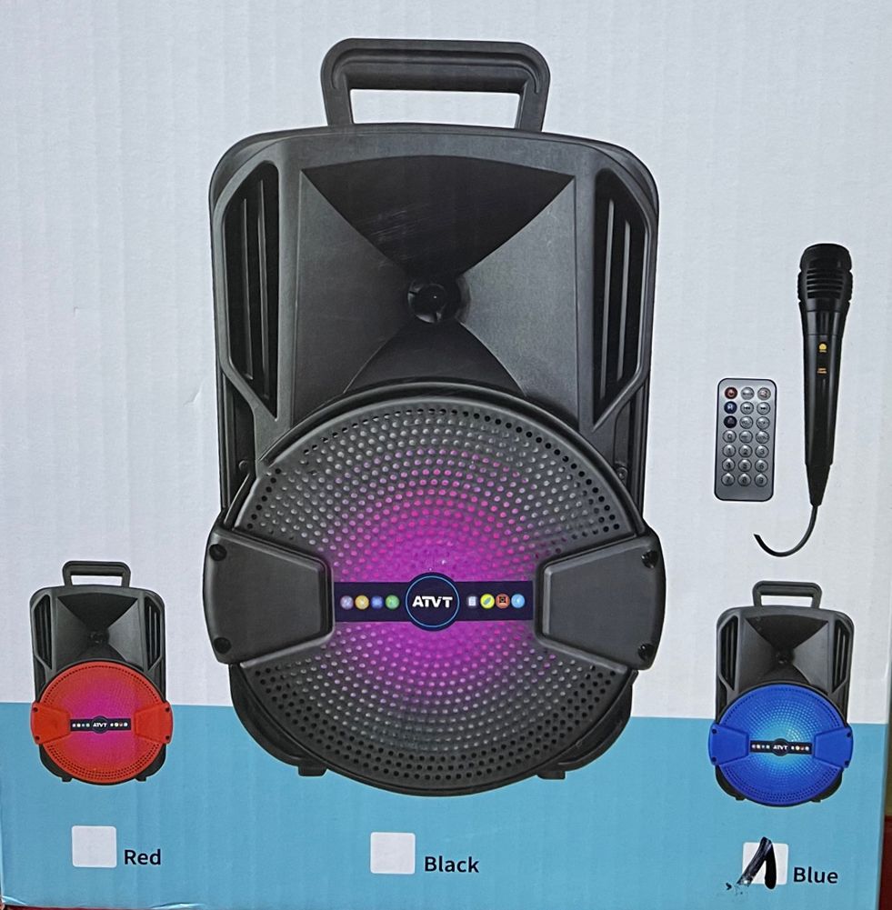 8" Bluetooth hangszóró LED, Akkus,Mp3,Rádió,USB, TF/micro SD kártya, AUX, Távirányító, Mikrofon - AT-2108