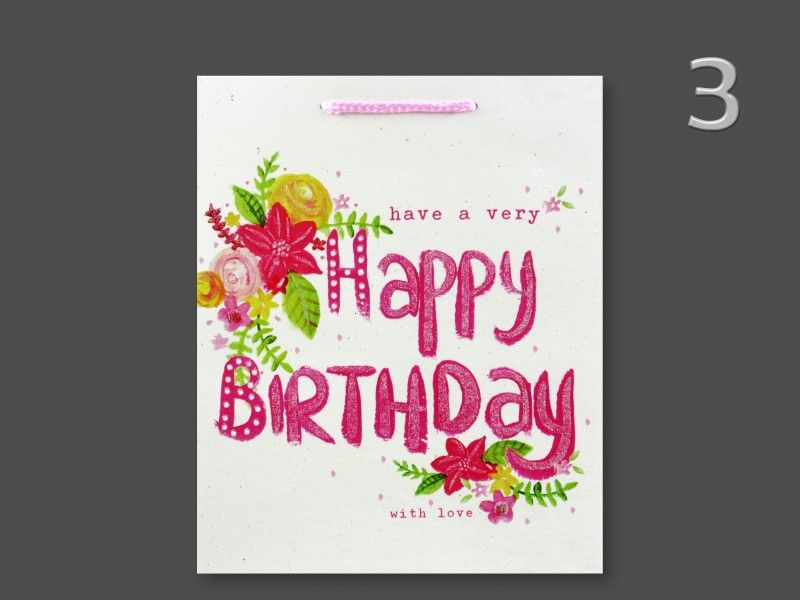 Ajándéktasak Happy Birthday watercolor nagy 26x10x32cm 4féle 03193