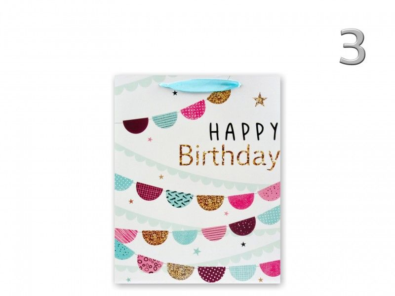 Ajándéktasak Happy Birthday pasztell közép 18x8x23cm 4féle 03126