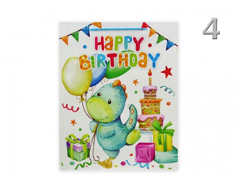 Ajándéktasak Happy Birthday állatos nagy 26x10x32cm 4féle 03046
