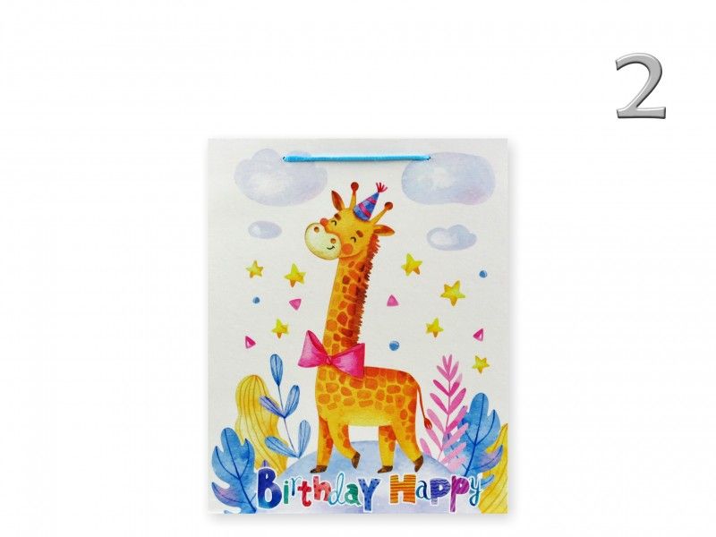 Ajándéktasak Happy Birthday állatos közép 18x8x23cm 4féle 03045