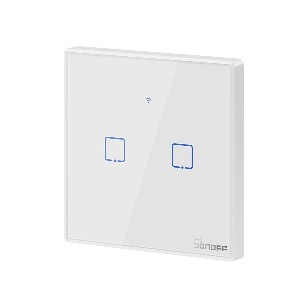 Sonoff TX T2 EU 2C WiFi + RF vezérlésű, távvezérelhető, érintős dupla/csillár villanykapcsoló (fehér, kerettel)
