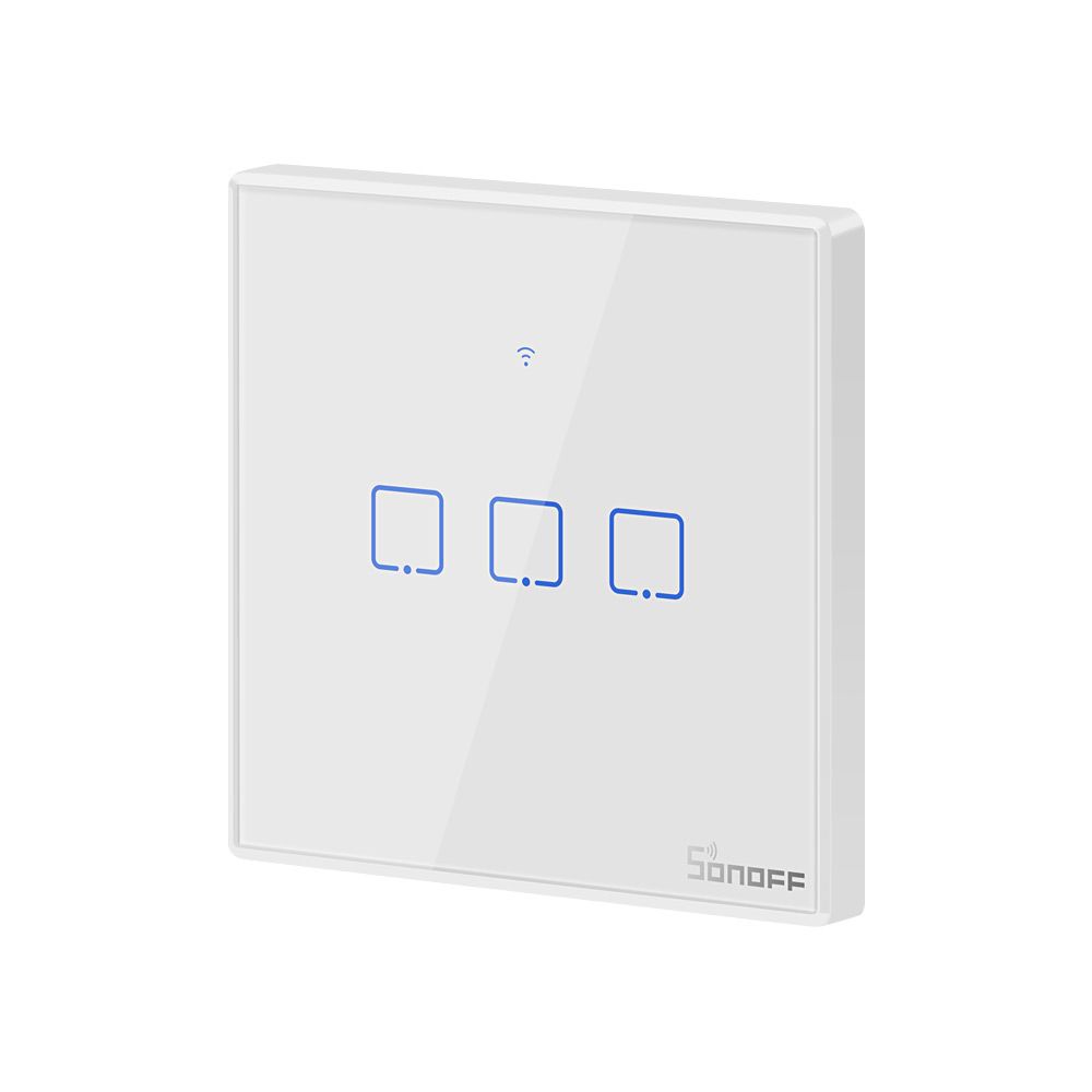 Sonoff TX T2 EU 3C WiFi + RF vezérlésű, távvezérelhető, érintős hármas csillár villanykapcsoló (fehér, kerettel)