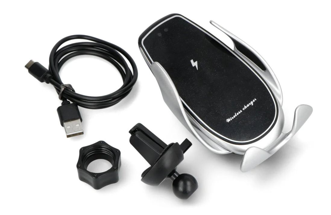 Vezeték nélküli wireless automatikus rögzítő Qi töltő autós telefontartó dokkoló 15w - V3A - USB-C
