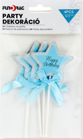 Torta dekoráció Happy Birthday kék csillag 4db 12,5cm 622204