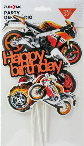 Torta dekoráció Happy Birthday motoros 5db 20cm 623232