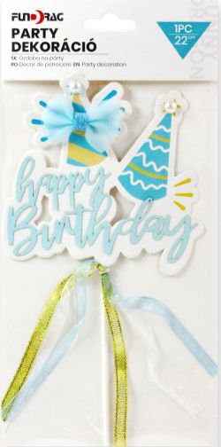 Torta dekoráció Happy Birthday kék 22cm 632814