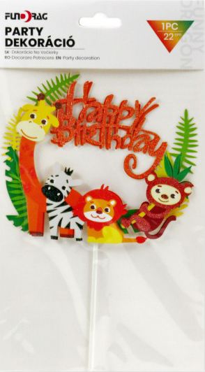 Torta dekoráció állatos Happy Birthday 22cm 617422