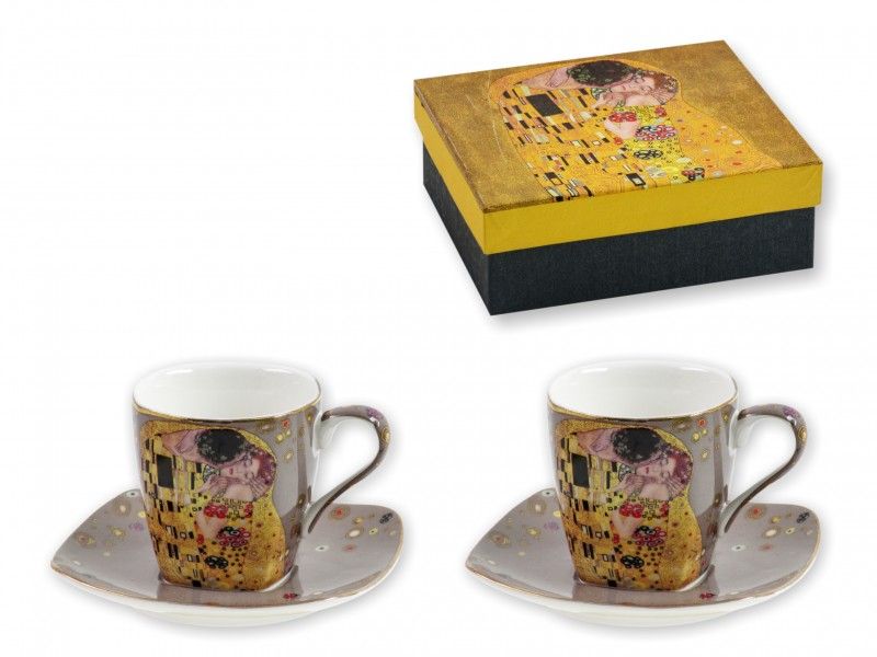 Kávés csésze +alátét 2+2db Klimt Csók szürke díszdobozban KLIMT0127