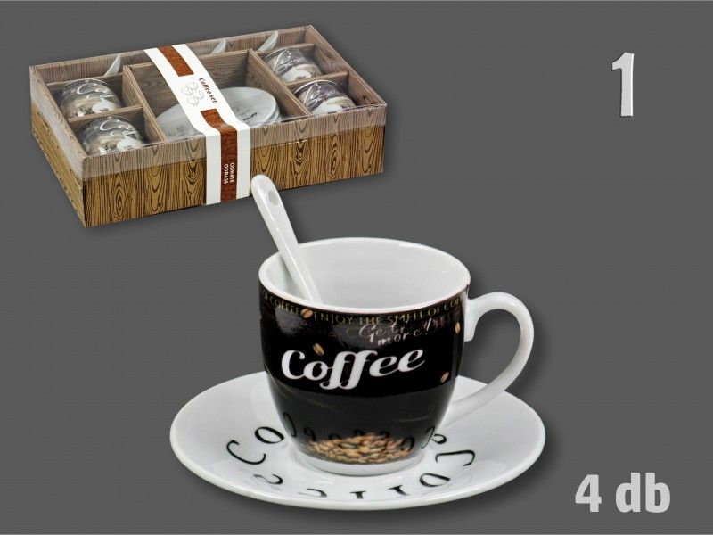 Kávéscsésze +kiskanál +kistányér 4+4+4 kávés 4féle 04300
