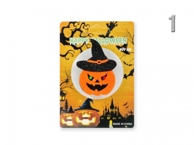 LEDes világító halloween kitűző 7cm 635648 6féle