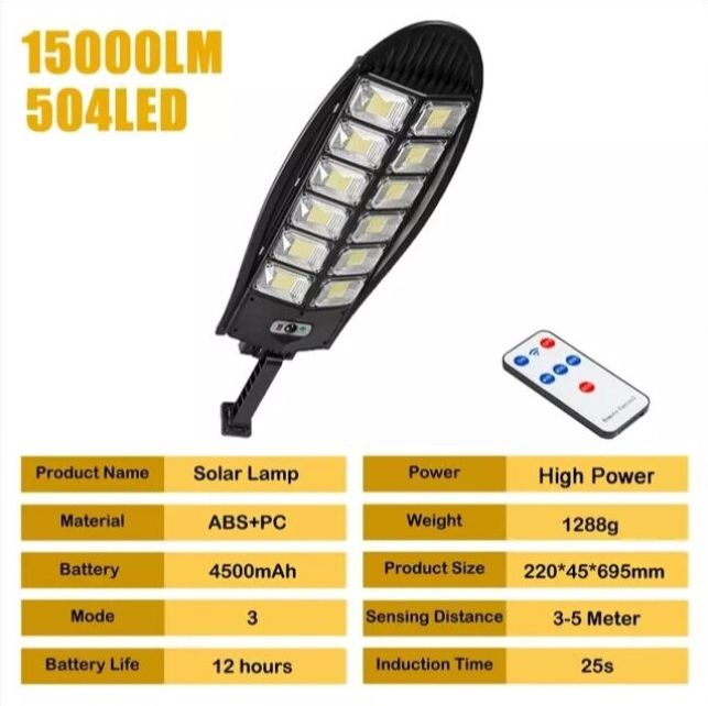 Vezeték nélküli Napelemes 400W 504 LED utcai fali lámpa fény-mozgásérzékelős távirányítóval - W788B-6