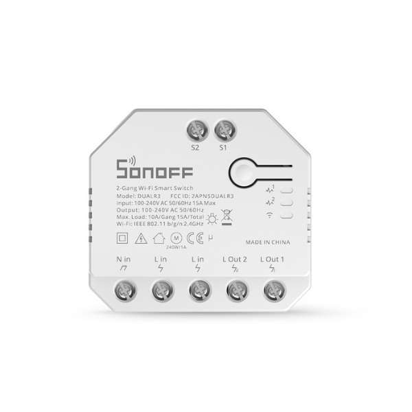 Sonoff Dual (R3) WiFi-s okosrelé, két áramkörös, fogyasztásméréssel, redőnyvezérléssel