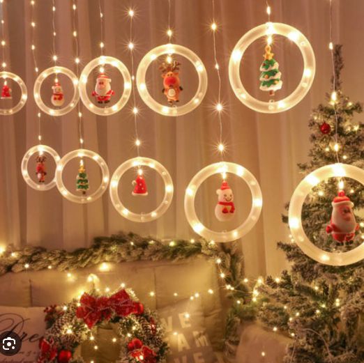 Karácsonyi 10 Gyűrű LED függöny karácsonyi figurákkal 3m - Meleg fehér