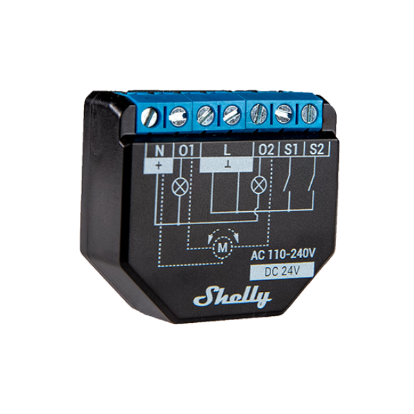 Shelly PLUS 2PM WiFi + Bluetooth, két áramkörös okosrelé, áramfogyasztás-méréssel