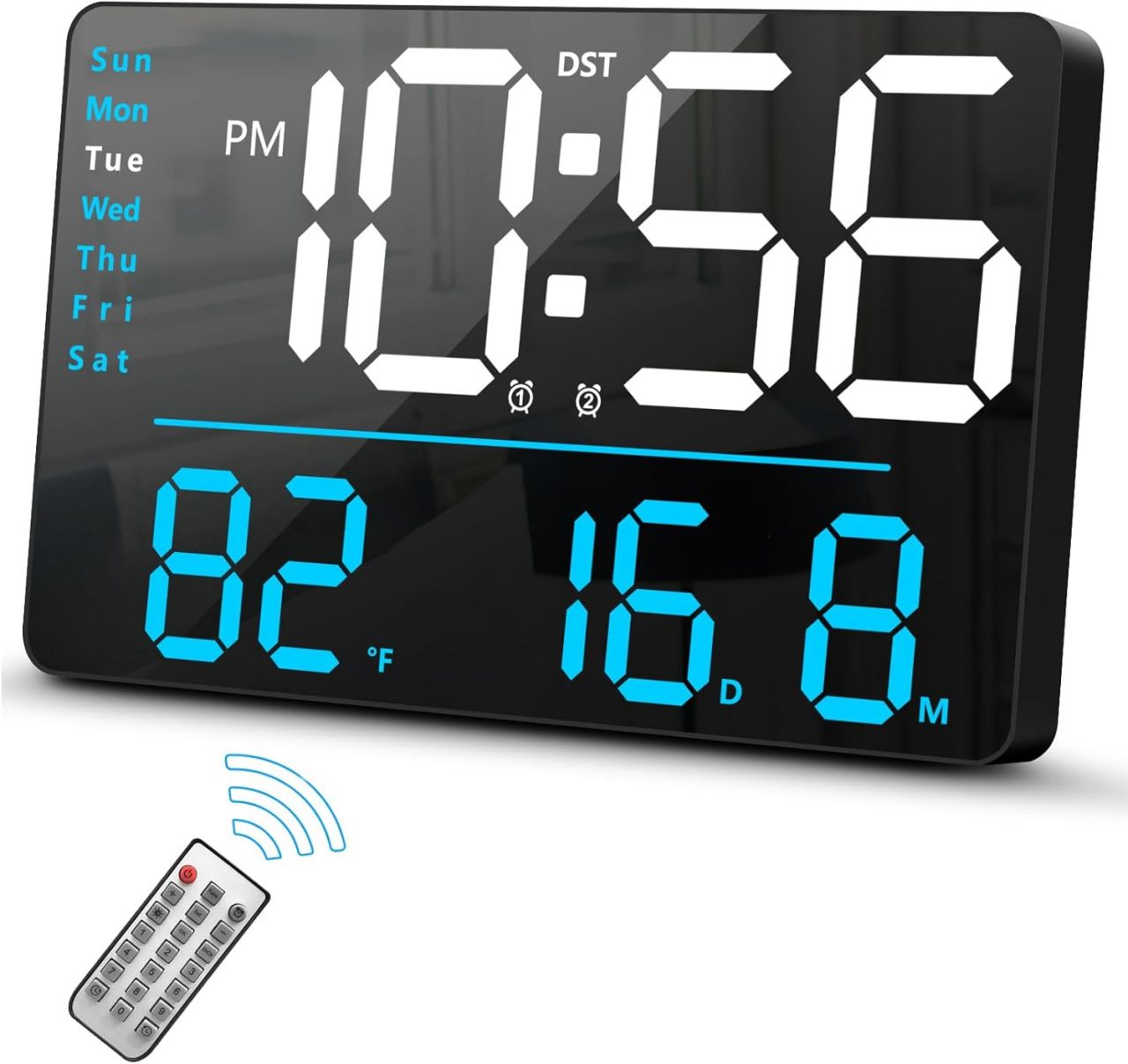 Big Design Digitális asztali - fali Led óra, ébresztőóra, dátum, hőmérséklet, távirányítóval, 27cm - 6653