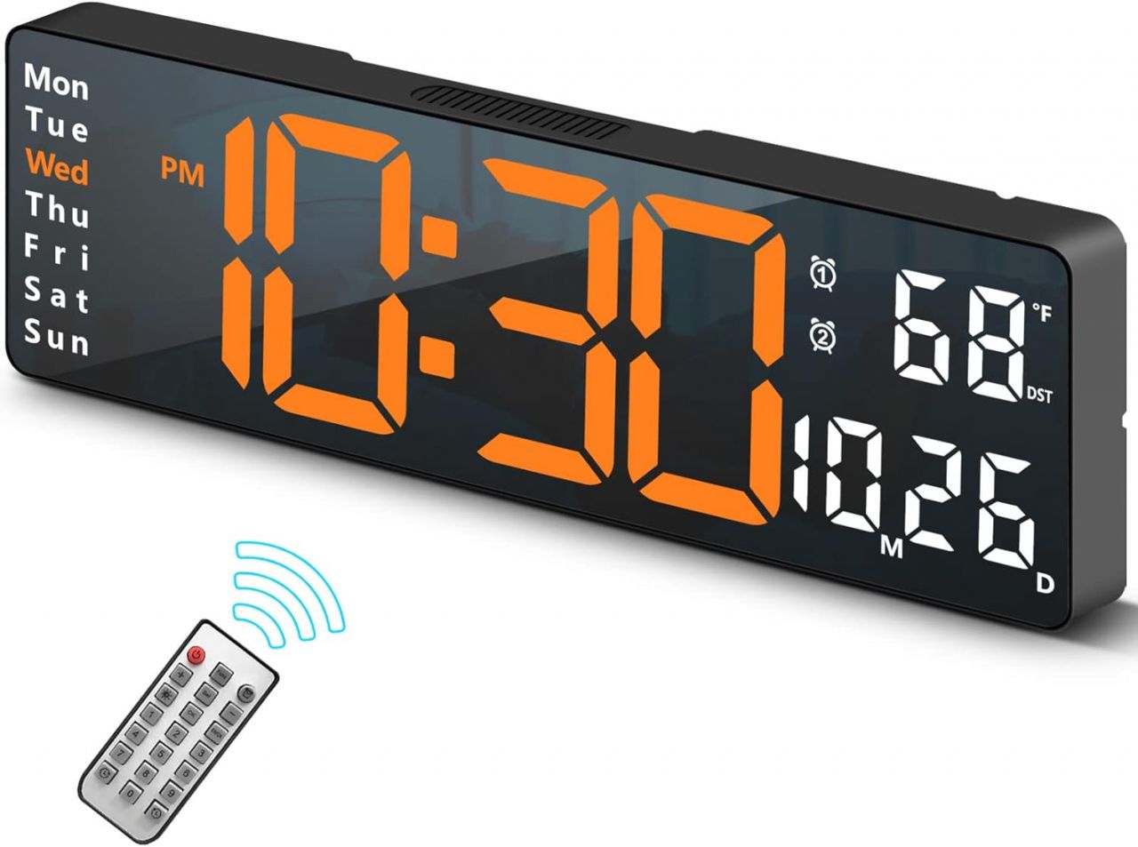 Big Design Digitális asztali - fali Led óra, ébresztőóra, dátum, hőmérséklet, távirányítóval, 32cm - 6629