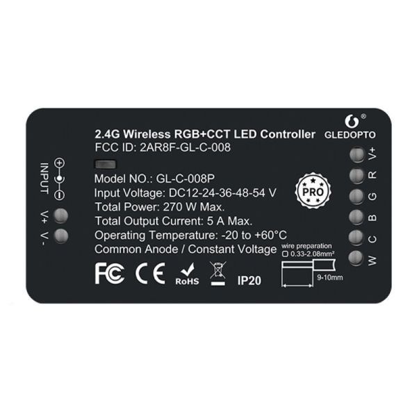 Gledopto GL-C-008P, Zigbee Pro RGB+CCT LED vezérlés (Zigbee+RF) 12V-54V DC