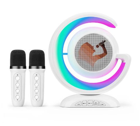 Bluetooth Fényshow Karaoke hangszóró vezeték nélküli 2db wireless mikrofonnal Led RGB fényjáték TF card, USB , 3,5 jack - YS-110