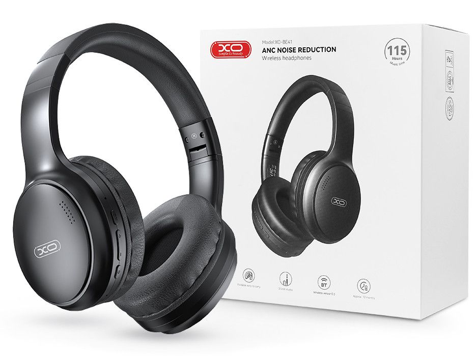 XO Wireless Bluetooth sztereó fejhallgató beépített mikrofonnal - XO            BE41Wireless Headphones ANC Noise Reduction - fekete