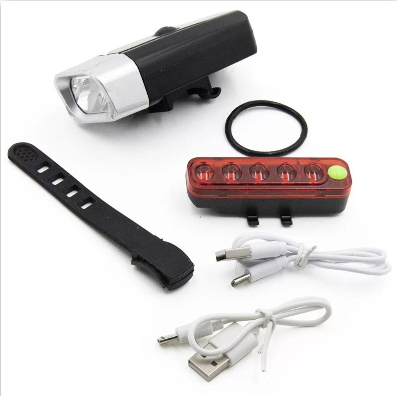 Bicikli lámpa szett 1 XPE + 5 SMD LED USB újratölthető Akkumulátor - QX-T0605