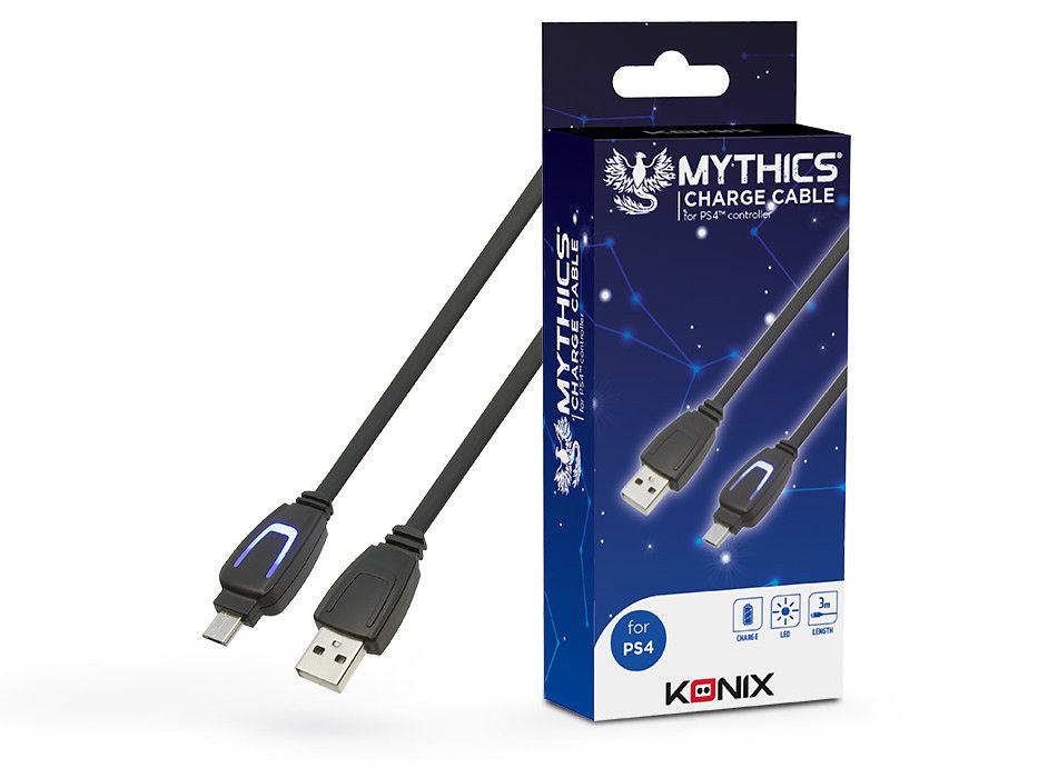 Mythics PlayStation 4 Play&amp;Charge 3 méter töltőkábel LED fénnyel