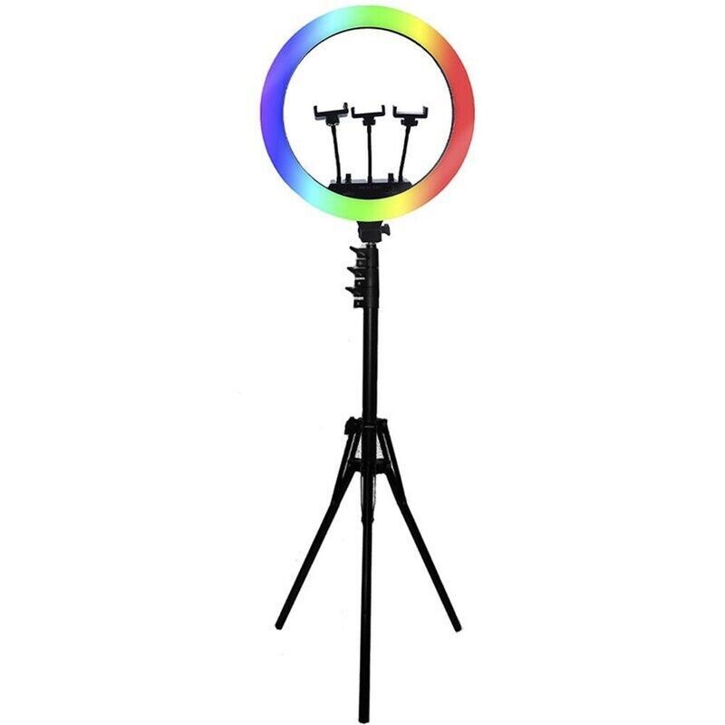 RGB színes körfény, körlámpa 45cm 3db Telefon tartóval távirányítóval, 2m állvánnyal, ring light - MJ18