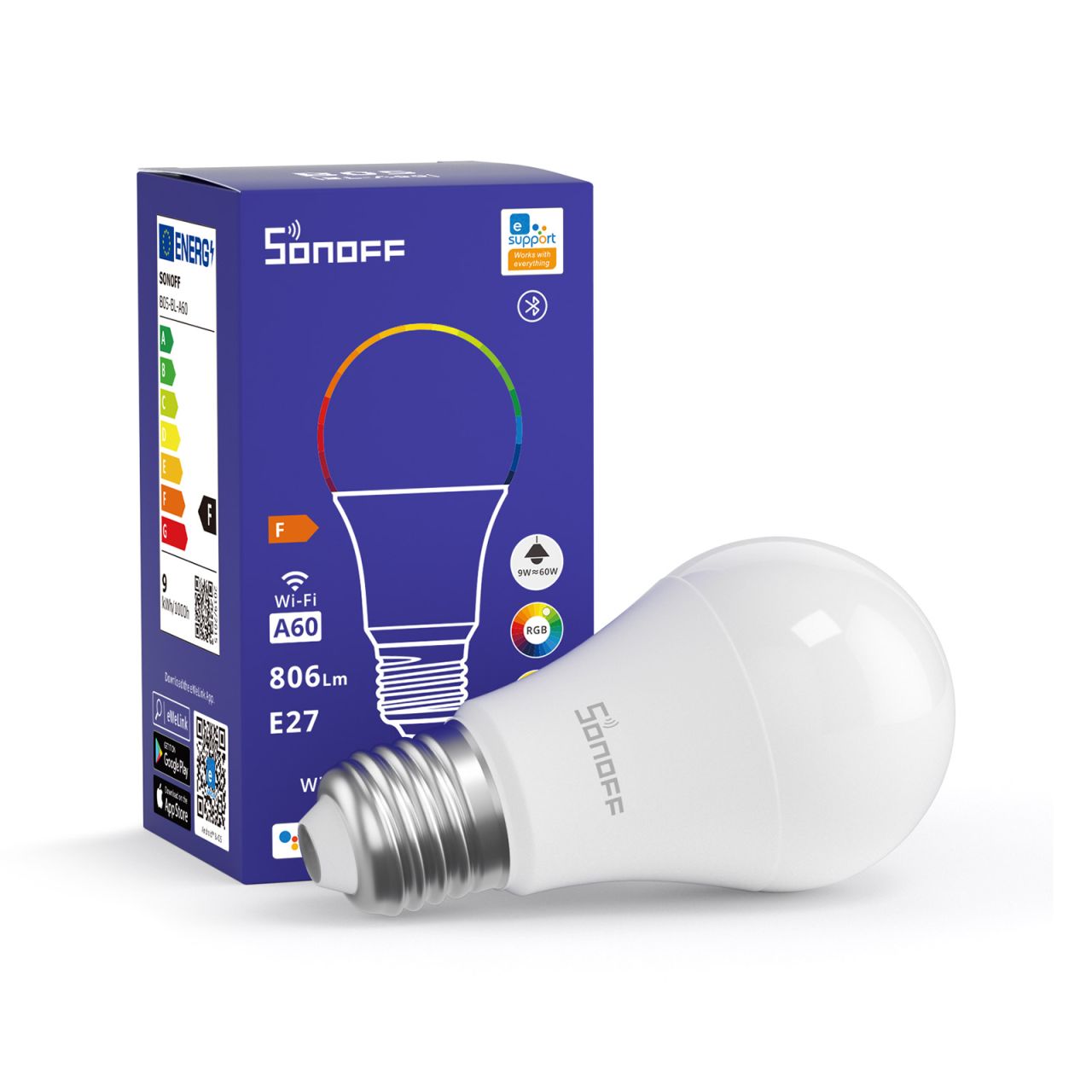 Sonoff B05-BL-A60 RGBCW fényű (fehér és színes) WiFi + Bluetooth LED okosizzó (E27)