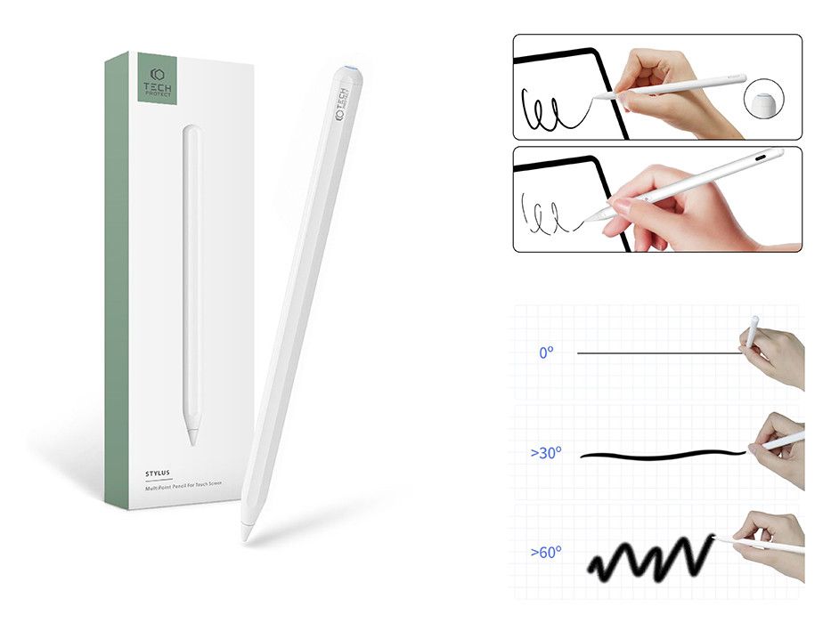Tech-Protect Digital Magnetic Stylus Pen-2 aktív toll rajzoláshoz, jegyzeteléshez, Apple iPad készülékhez - fehér