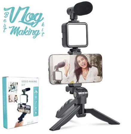 Videókészítő Vloging Kit Led lámpával, mikrofonnal, álvánnyal, távirányítóval - AY-49