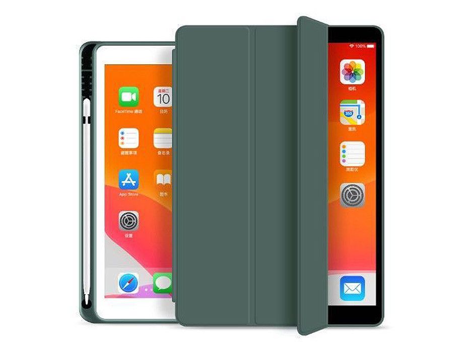 Apple iPad 10.2 (2019/2020/2021) tablet tok (Smart Case) on/off funkcióval,     Apple Pencil tartóval - Tech-Protect - zöld (ECO csomagolás)