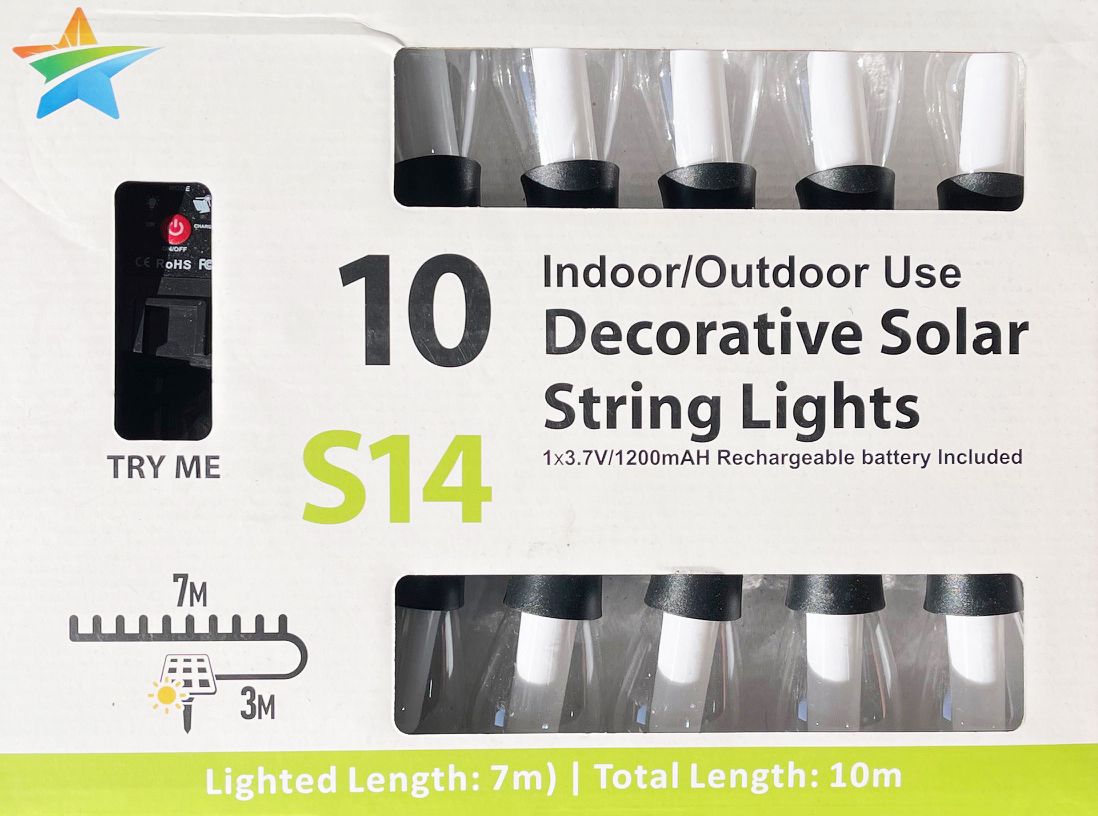 Napelemes Fényfüzér LED égősor meleg fehér + RGB 10m 10db égő - S14