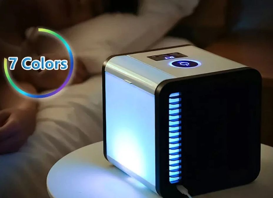 Multifunciós Vízhűtéses Mini mobil léghűtő LED 7szin digit LCD USB