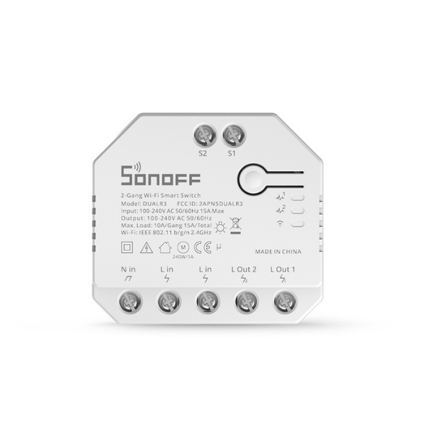 Sonoff Dual (R3) WiFi-s okosrelé, két áramkörös, fogyasztásméréssel, redőnyvezérléssel (15A)