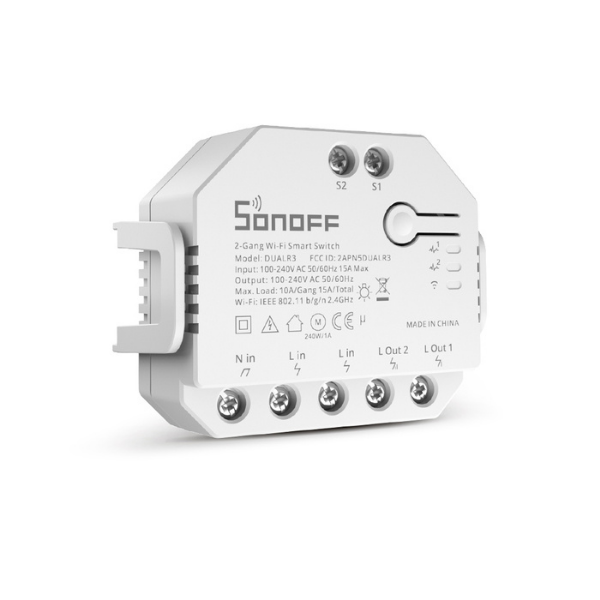 Sonoff Dual (R3) WiFi-s okosrelé, két áramkörös, fogyasztásméréssel, redőnyvezérléssel (15A)