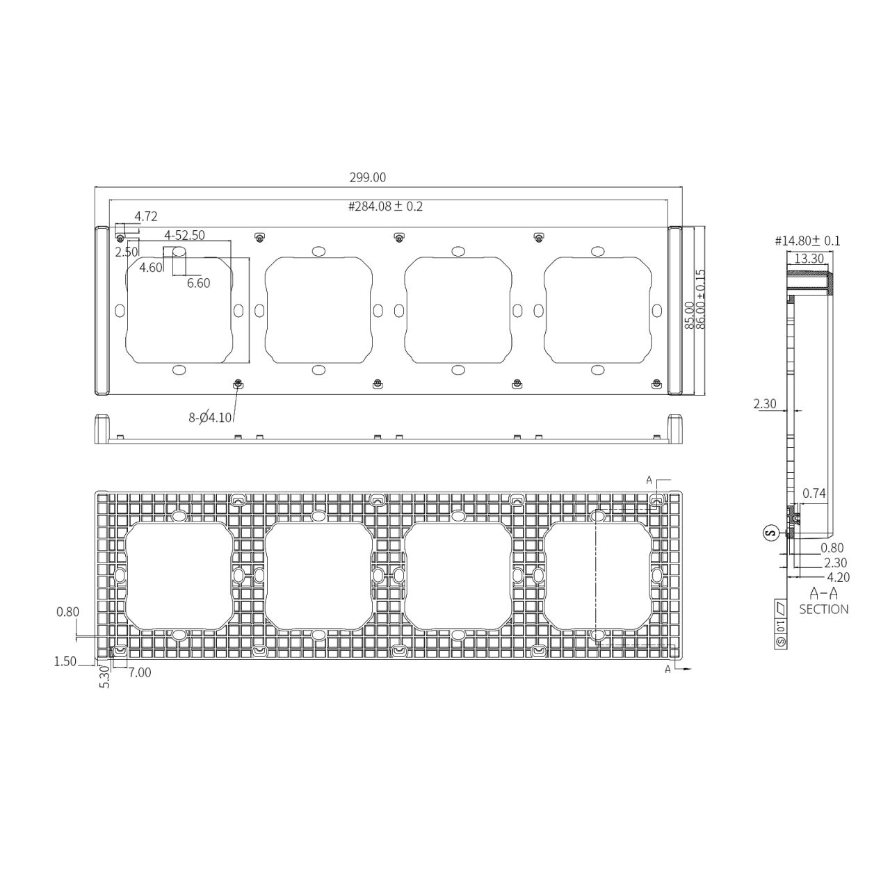 Fehér négyes sorolókeret Sonoff M5-80, M5-80 Matter (SwitchMan) kapcsolókhoz