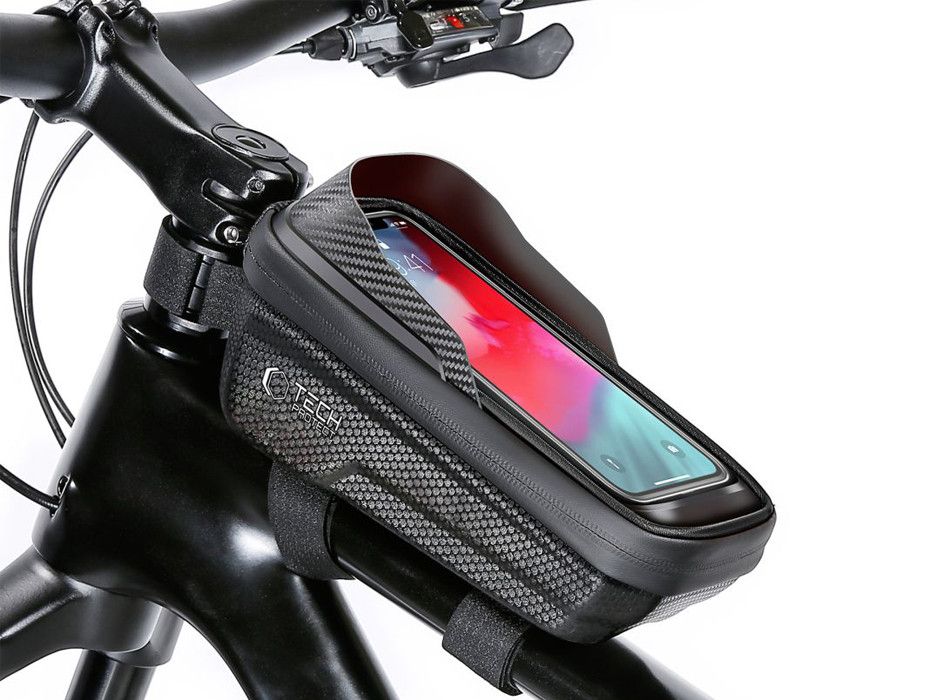 Univerzális kerékpárra szerelhető, por- és cseppálló telefontartó táska -       Tech-Protect V2 Bike Mount M Size - fekete