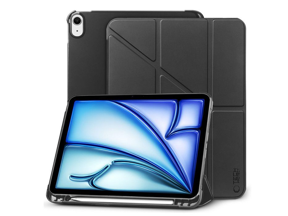Apple iPad Air 4 / 5 (2020/2022) 10.9 / iPad Air 6 (2024) 11.0 tablet tok       (SmartCase) on/off funkcióval, Apple Pencil tartóval - Tech-Protect Origami -   fekete (ECO csomagolás)