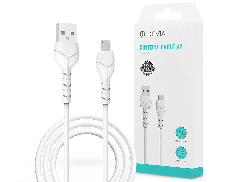 Devia USB - micro USB adat- és töltőkábel 1 m-es vezetékkel - Devia Kintone     Cable V2 Series for Micro USB - 5V/2.1A - fehér