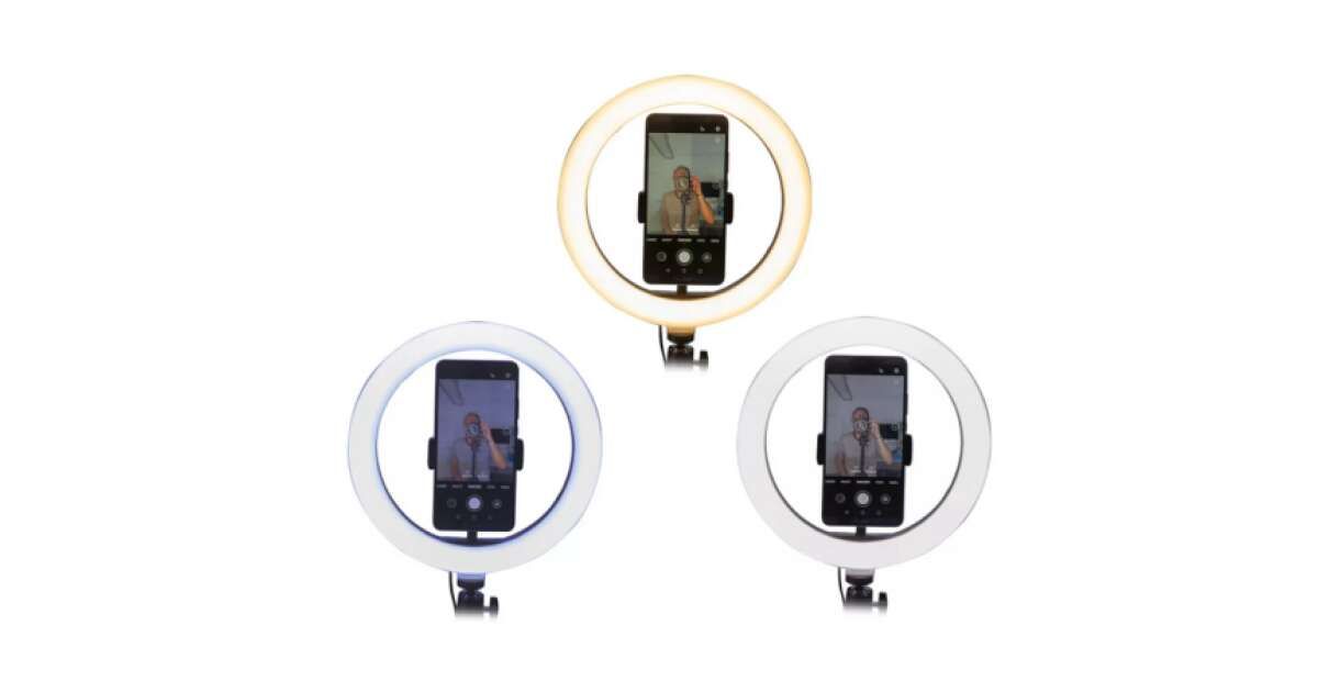 Fehér körfény, körlámpa 26cm 1db Telefon tartóval távirányítóval, flexibilis állvánnyal, ring light - XD-30