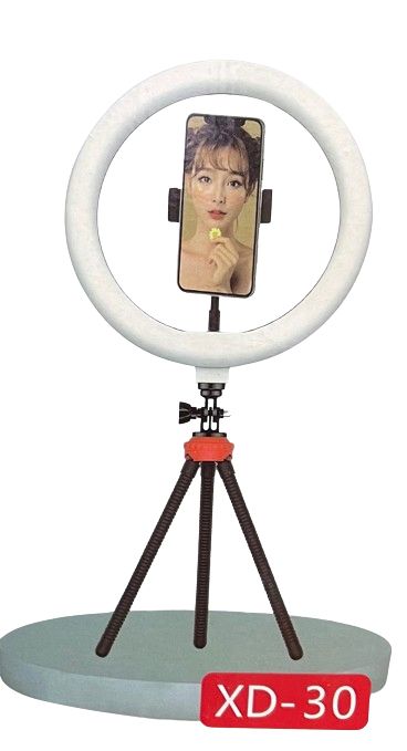 Fehér körfény, körlámpa 26cm 1db Telefon tartóval távirányítóval, flexibilis állvánnyal, ring light - XD-30