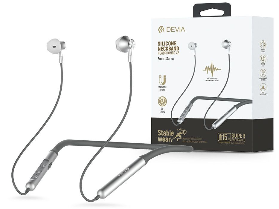 Devia Sport Bluetooth sztereó fülhallgató v5.2 - Devia Smart Series Silicone    Neckband Headphones V2 - szürke