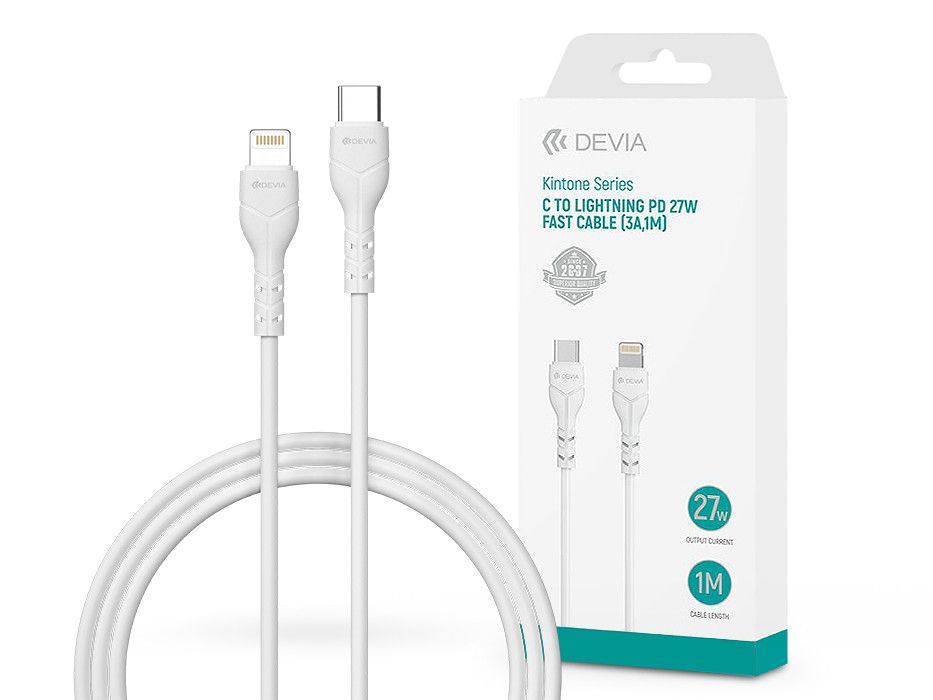 Devia USB Type-C - Lightning adat- és töltőkábel 1 m-es vezetékkel - Devia      Kintone Series Type-C to Lightning PD Cable - 27W - fehér