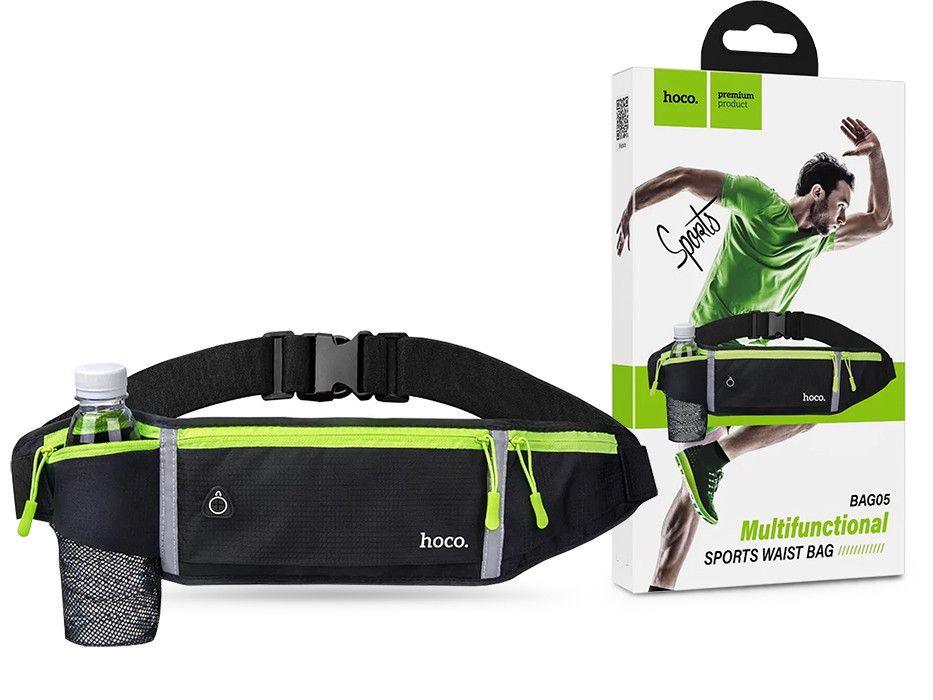 HOCO univerzális övtáska sportoláshoz, túrázáshoz - HOCO Bag05 Multifunctional  Sports Waist Bag - fekete/zöld