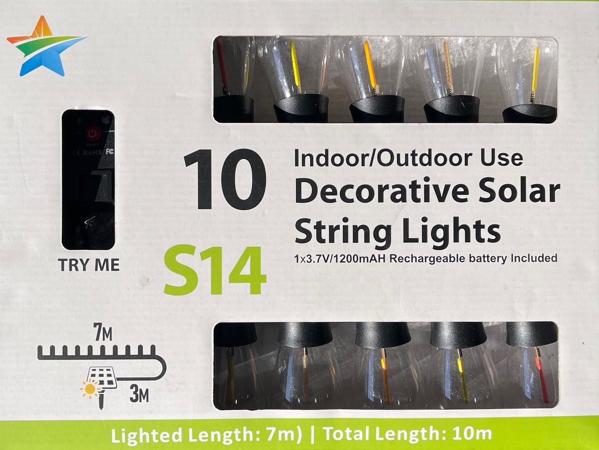 Napelemes Fényfüzér LED égősor Futófény RGB 10m 10db égő - S14