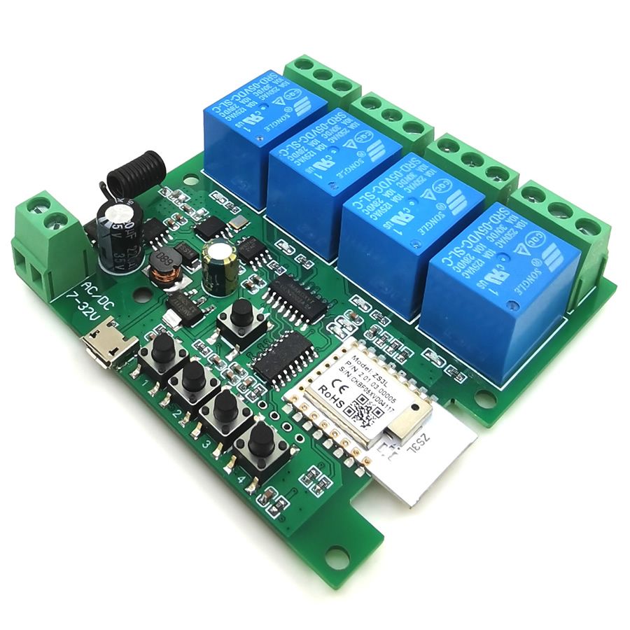 SmartWise 5V-32V négy áramkörös, Zigbee + RF NO/NC okosrelé