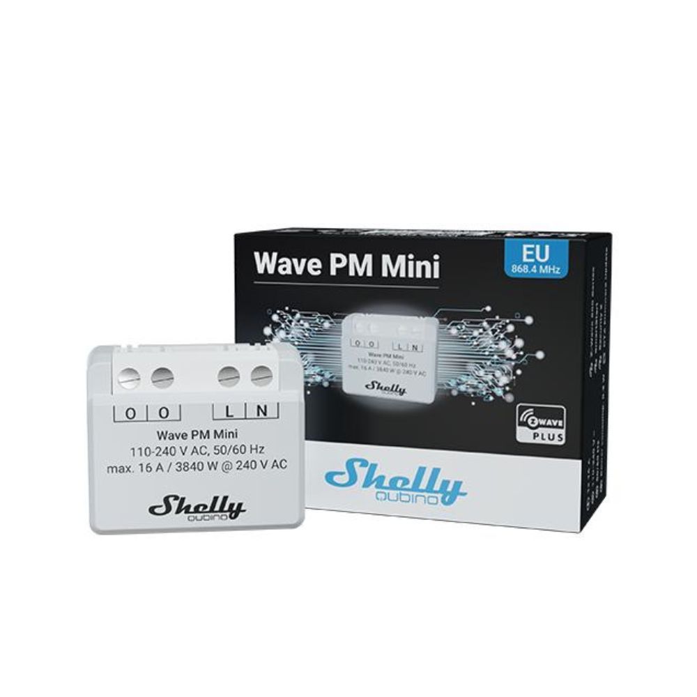 Shelly Qubino Wave PM MINI egy áramkörös, fogyasztásmérős okosrelé, Z-Wave protokoll kompatibilis