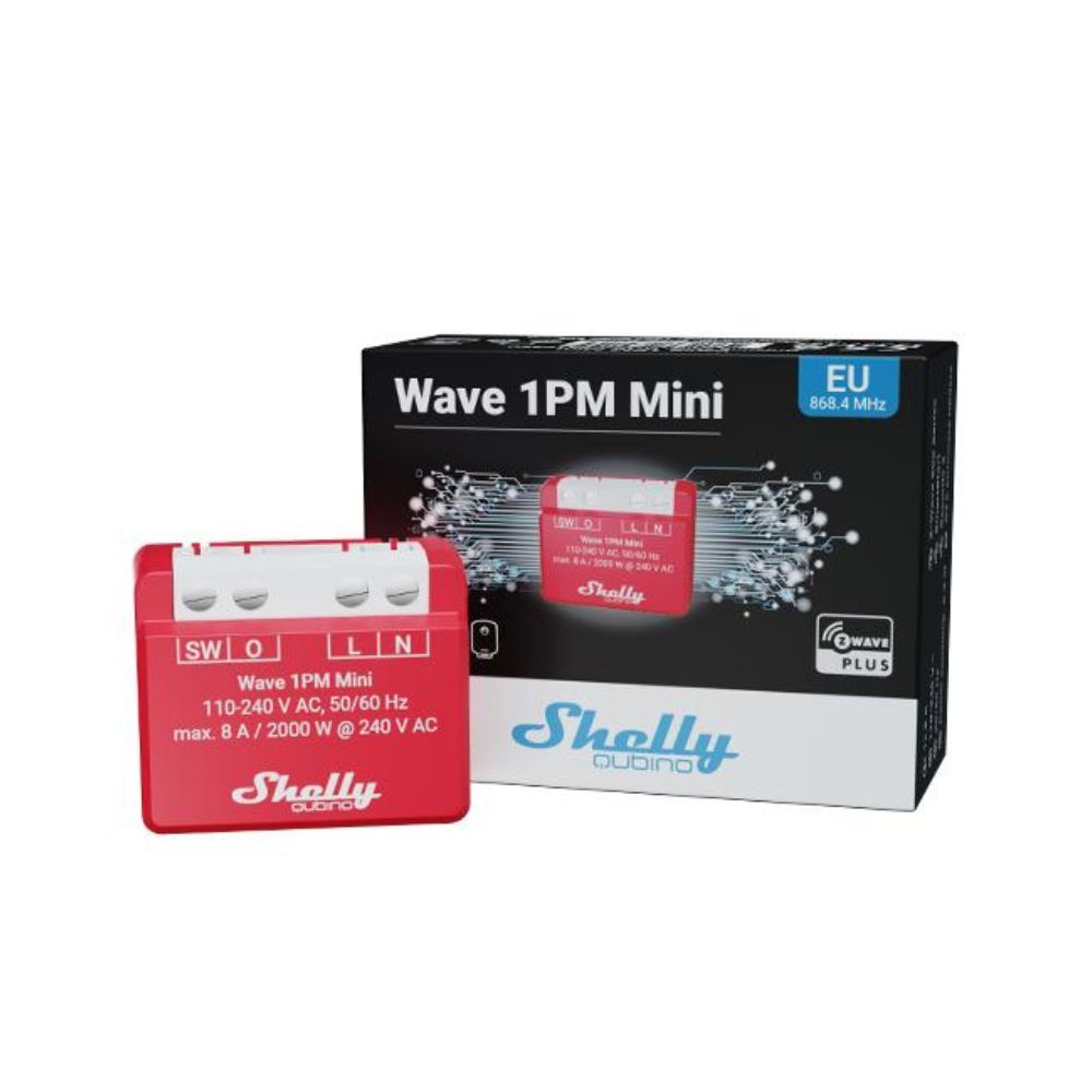 Shelly Qubino Wave 1PM MINI, egy áramkörös okosrelé, fogyasztásméréssel (Z-Wave)